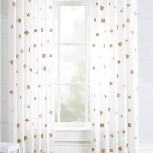 White Curtains with Gold Geometric Pattern